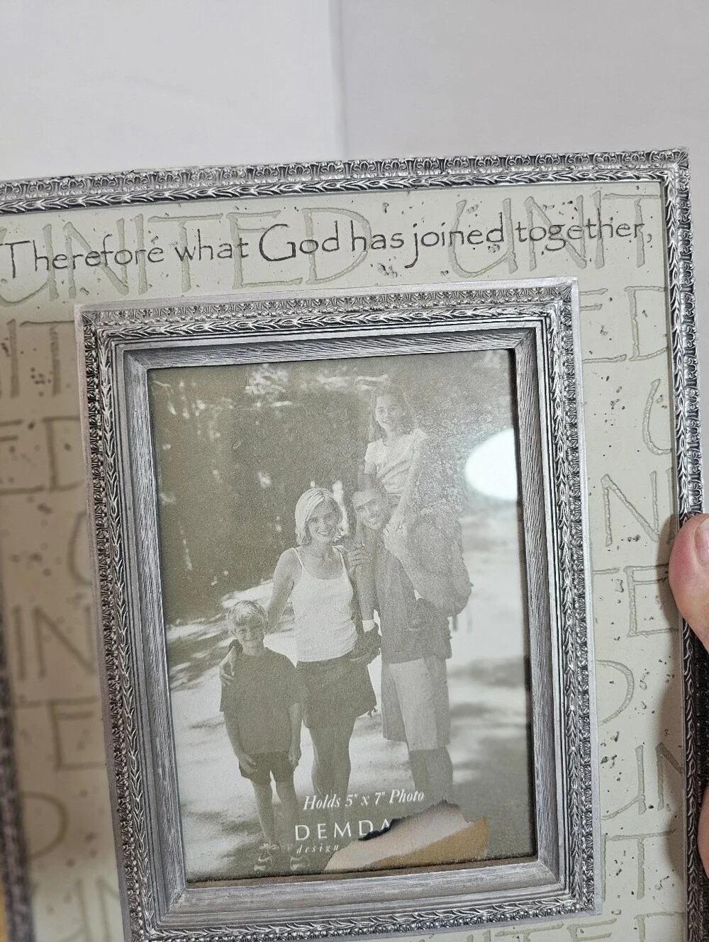 DEMDACO Faith Wedding Photo Frame 5x7 Matthew 19:6 Christian Marriage Silver